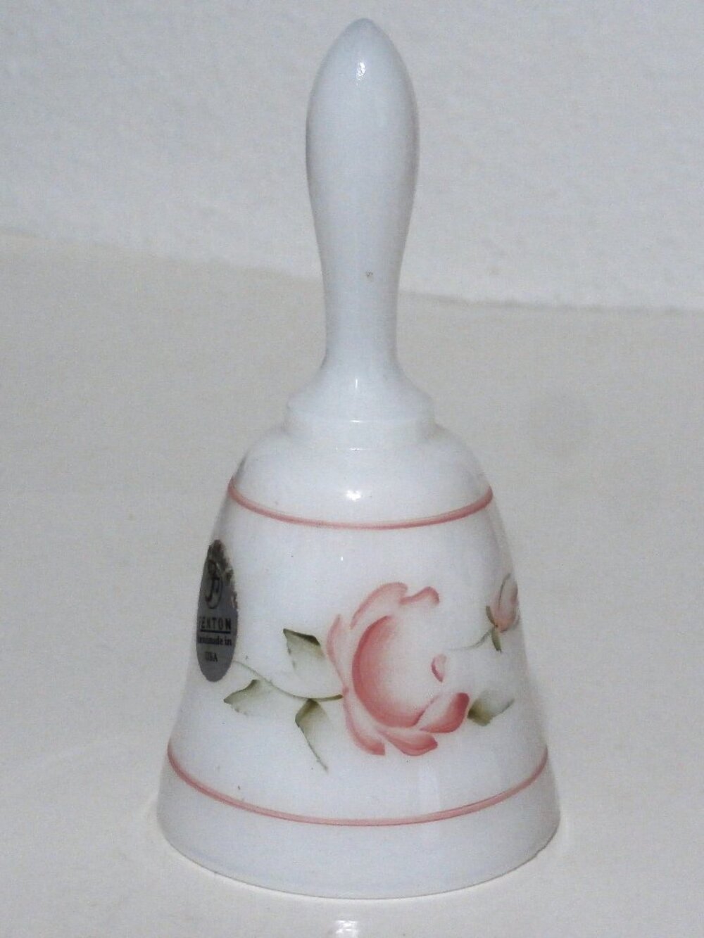 Vintage FENTON Glass BELL White Milk Glass, Signed, Fenton Paper Sticker Painted